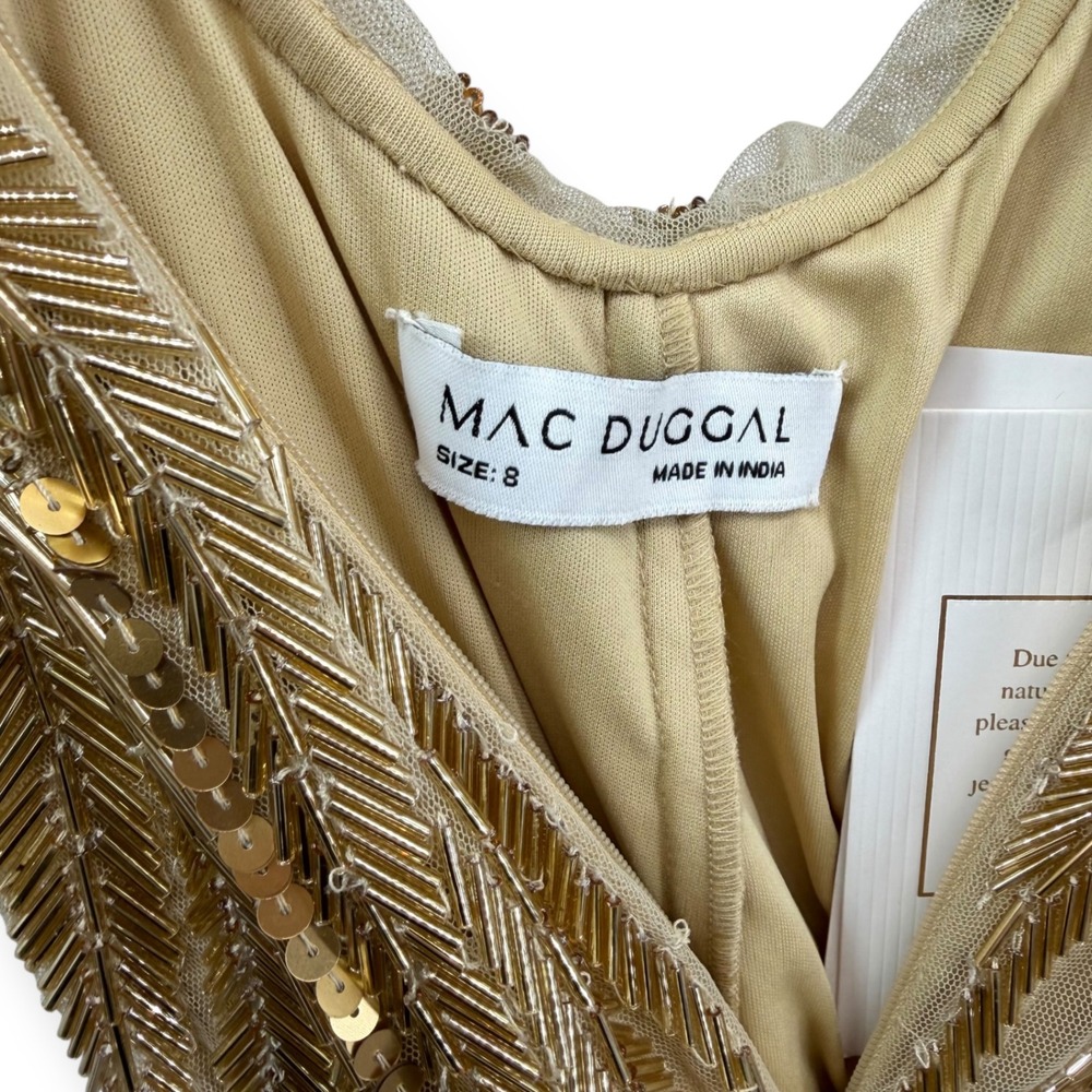 NWT Mac Duggal Gold High Neck Sleeveless‎ Embellished Gown $798 - Size 8 - Picture 8 of 11
